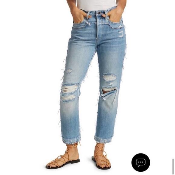 NWT FRAME Denim Layered-Look Straight Leg Distressed Jeans - Picture 6 of 8